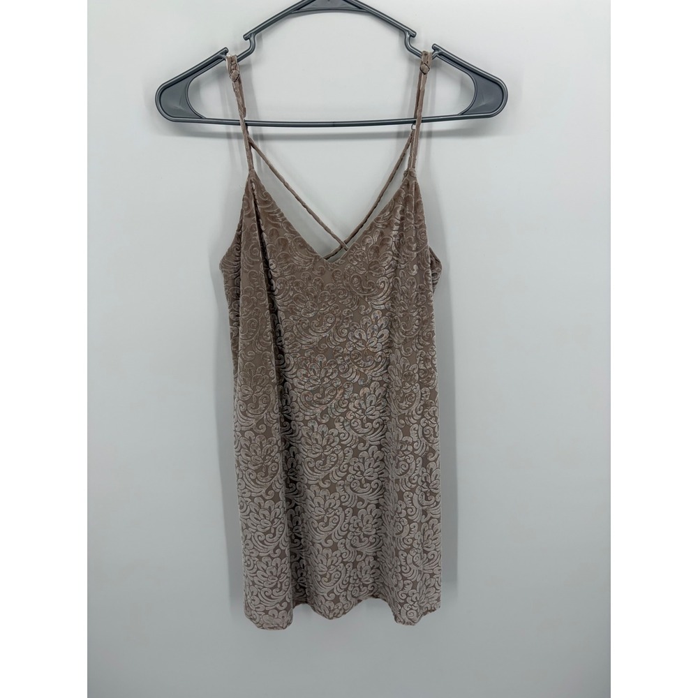 Libby Story Camisole Women‎ Small Taupe Velvet Burnout Damask Floral Strappy Top